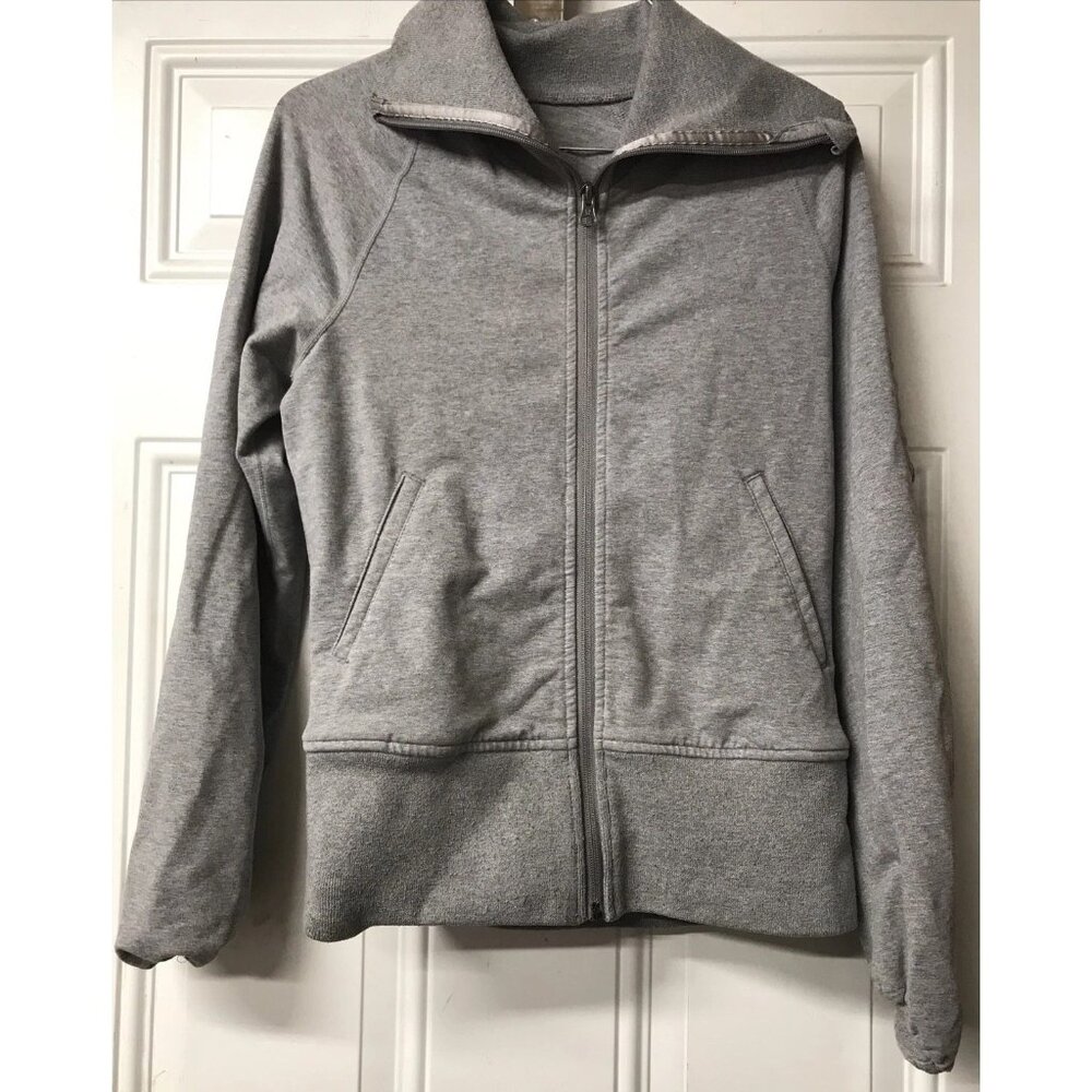 Lululemon Full Zip Jacket Grey Cowl Neck Workout Athleisure Yoga, Pit To Pit 19”
